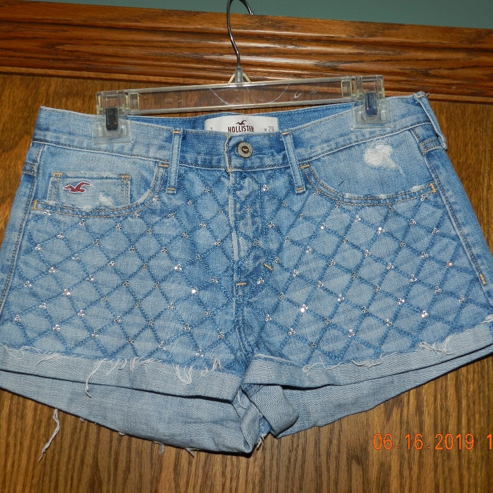 Hollister Front Rhinestone Patterned Jean Shorts